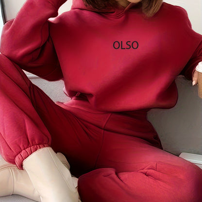 Casual Two-piece Set, Letter Print Long Sleeve Hooded Sweatshirt & Elastic Waist Sweatpants Outfits - Women's Clothing - Soft & Comfortable Fabric - Perfect for Loungewear, Casual Wear & Homewear - Ideal Gift for Women