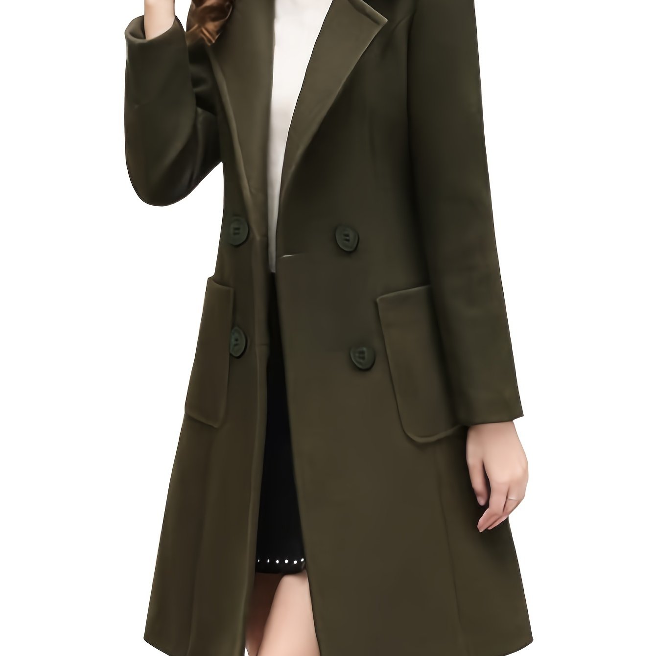 Women Winter Notch Double-Breasted Lapel Jacket Outwear Mid-Long Coat