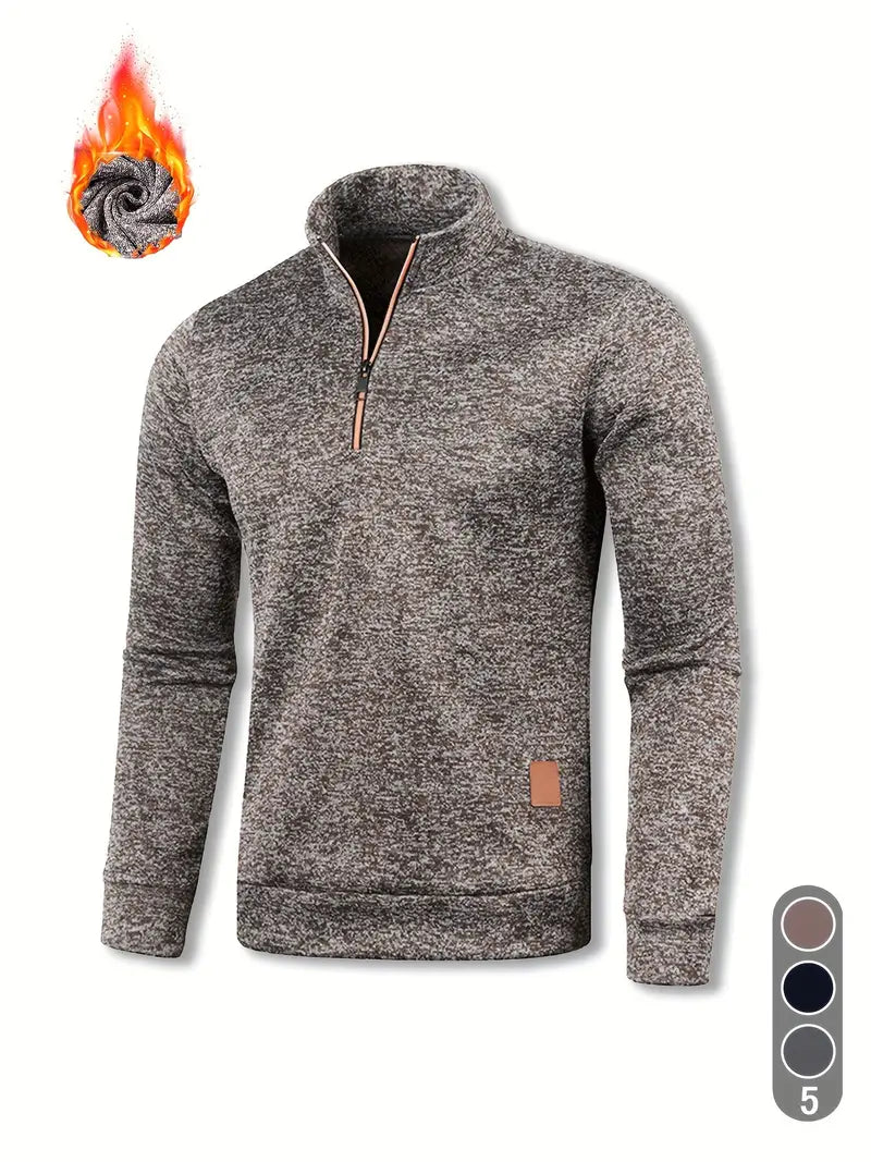 Men's Fleece-Lined Half-Zip Sweatshirt - Warm, Casual Pullover for Fall & Winter