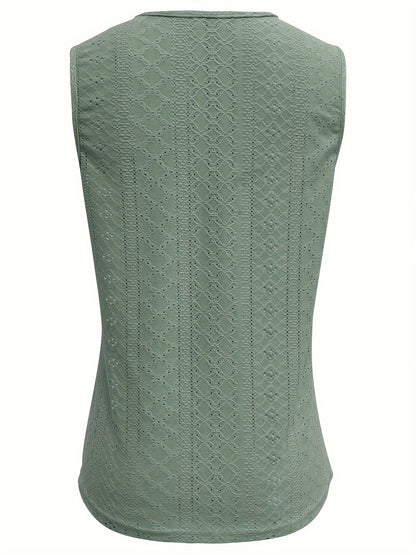 Eyelet Solid Tank Top, Casual Sleeveless for Summer.