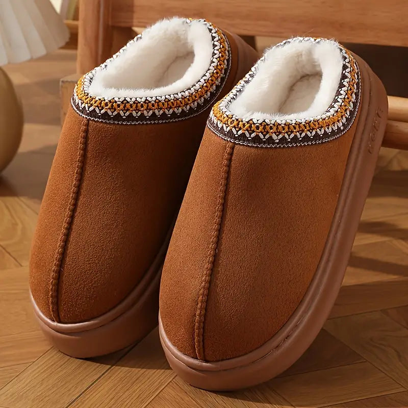 Casual Flannel Slippers for Women and Men - Solid Color Fabric Lined - Warm, Lightweight EVA Sole Indoor House Shoes - All-Season Comfort with Anti-Slip Thick Bottom - Easy Hand Wash