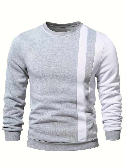 Color Block Trendy Sweatshirt, Men's Casual Creative Design Crew Neck Sweatshirt For Men Fall Winter