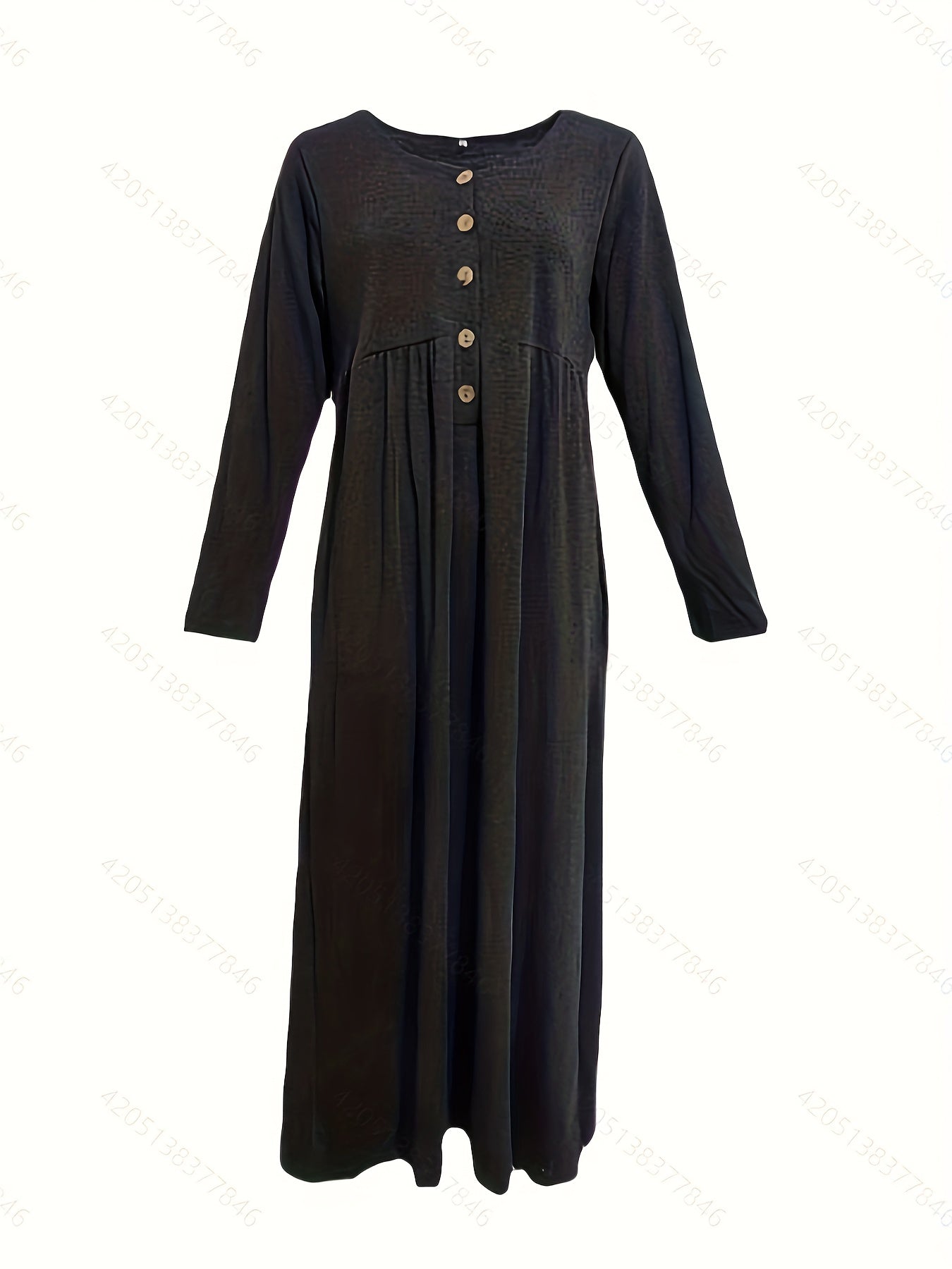 Button Front Midi Dress, Long Sleeve with Pockets & Ruffle Hem.