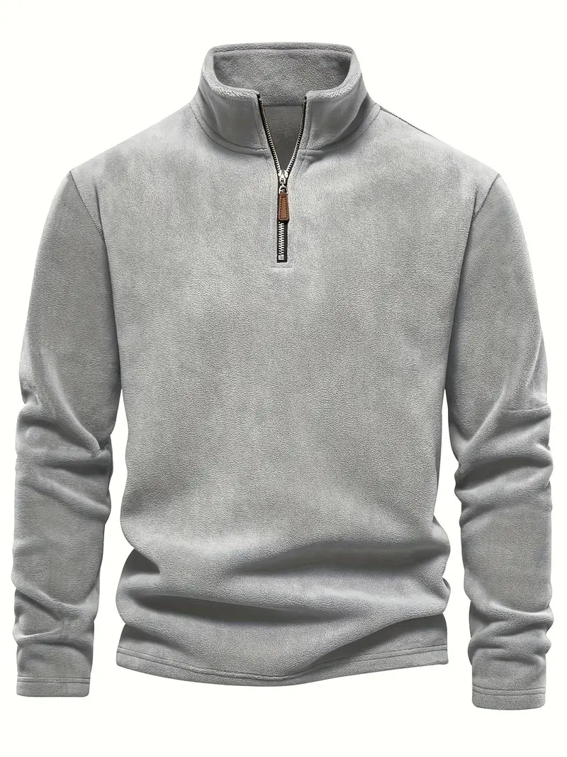 Autumn & Winter Men's Fleece Henley Shirt - Stand Collar Half Zip Long Sleeve Pullover Top - Classic Fashion, Outdoor Cloth - For Men - Suitable for Cold Weather - Perfect Gift for Outdoor Enthusiasts