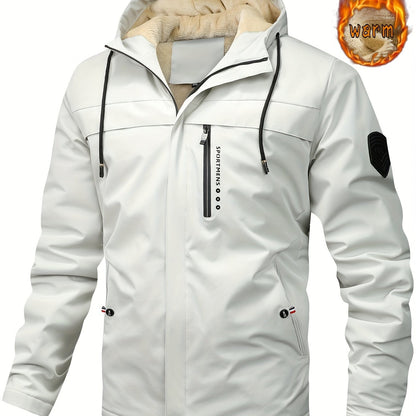 Warm Fleece Hooded Jacket, Men's Casual Winter Jacket Coat For Outdoor Activities