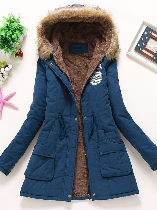 Women's Polyester Long Sleeve Casual Coat With Hood, Thick And Warm, Machine Washable, Elegant Design, Perfect For Home And Daily Wear