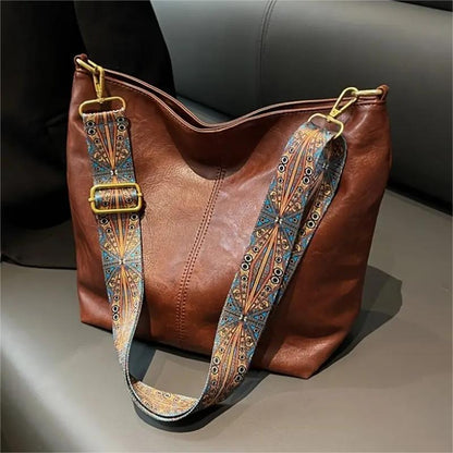 Boho Chic Large Capacity Women's Shoulder Bag, Vintage Wide Strap Crossbody Tote, Casual Commuter Bag