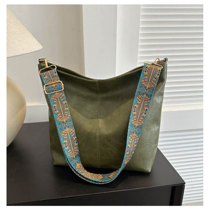 Boho Chic Large Capacity Women's Shoulder Bag, Vintage Wide Strap Crossbody Tote, Casual Commuter Bag