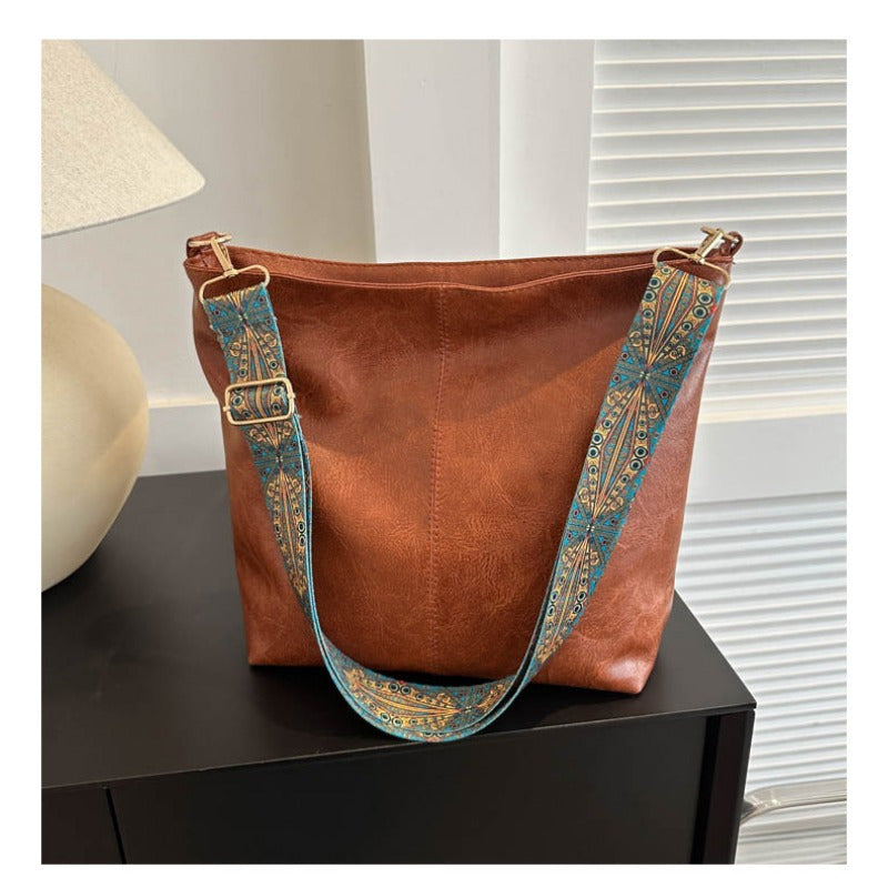 Boho Chic Shoulder Bag - Large Capacity, Vintage Wide Strap Crossbody Tote