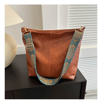 Boho Chic Large Capacity Women's Shoulder Bag. Vintage Wide Strap Crossbody Tote. Casual Commuter Bag