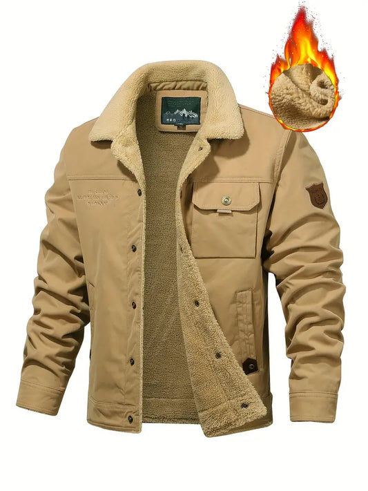 Men's Casual Warm Thick Jacket, Chic Flap Pocket Button Up Jacket - For Fall Winter - Suitable for Men - Soft Fleece Lining - Perfect Gift for Boyfriend & Dad