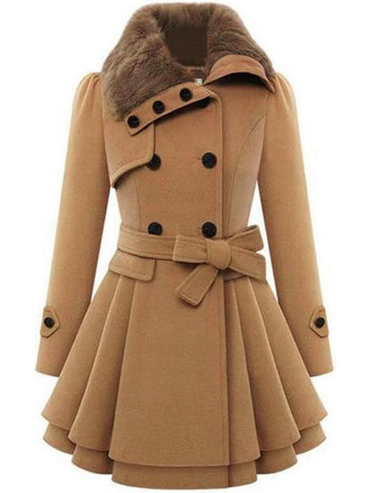 Women's Jacket Winter Pea Coat Double Breasted Coat Faux Fur Jacket Coat