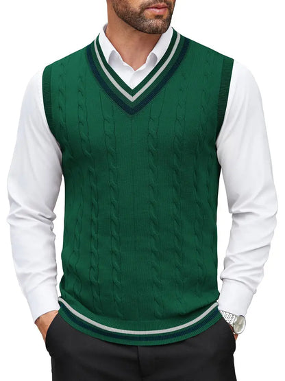 Men's V-Neck Sleeveless Knit Sweater Vest, Casual Spring & Autumn Top