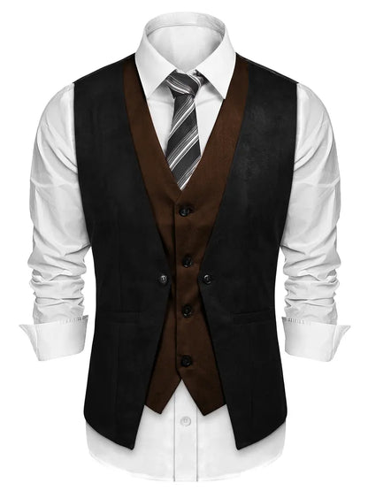 Men's Waistcoat Suede Vest Layered Style Dress Vest