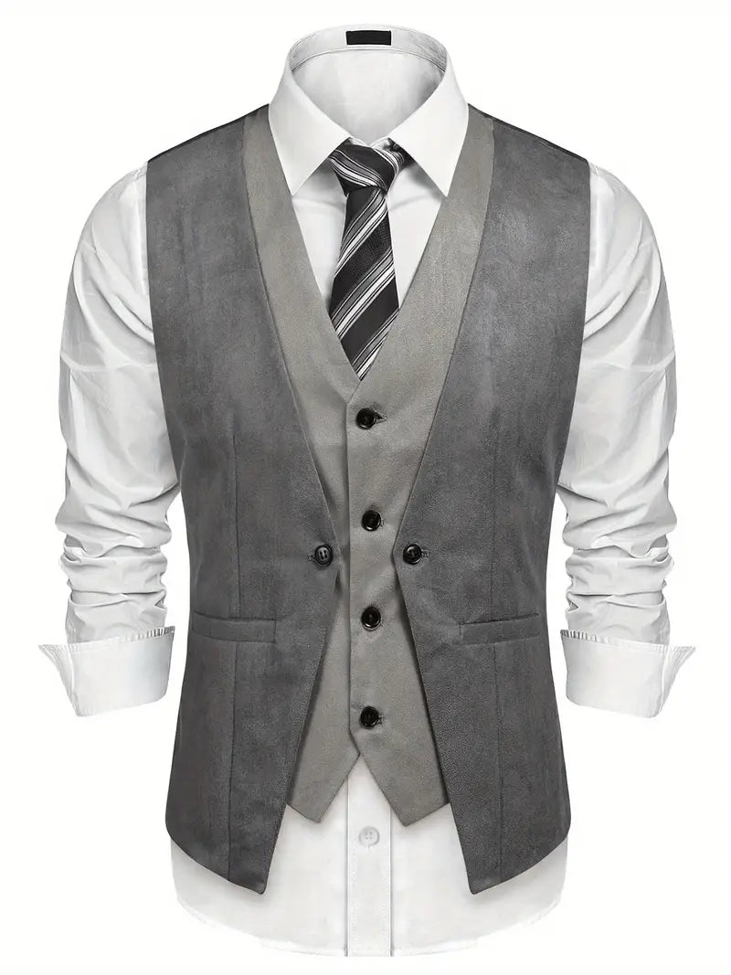 Men's Waistcoat Suede Vest Layered Style Dress Vest