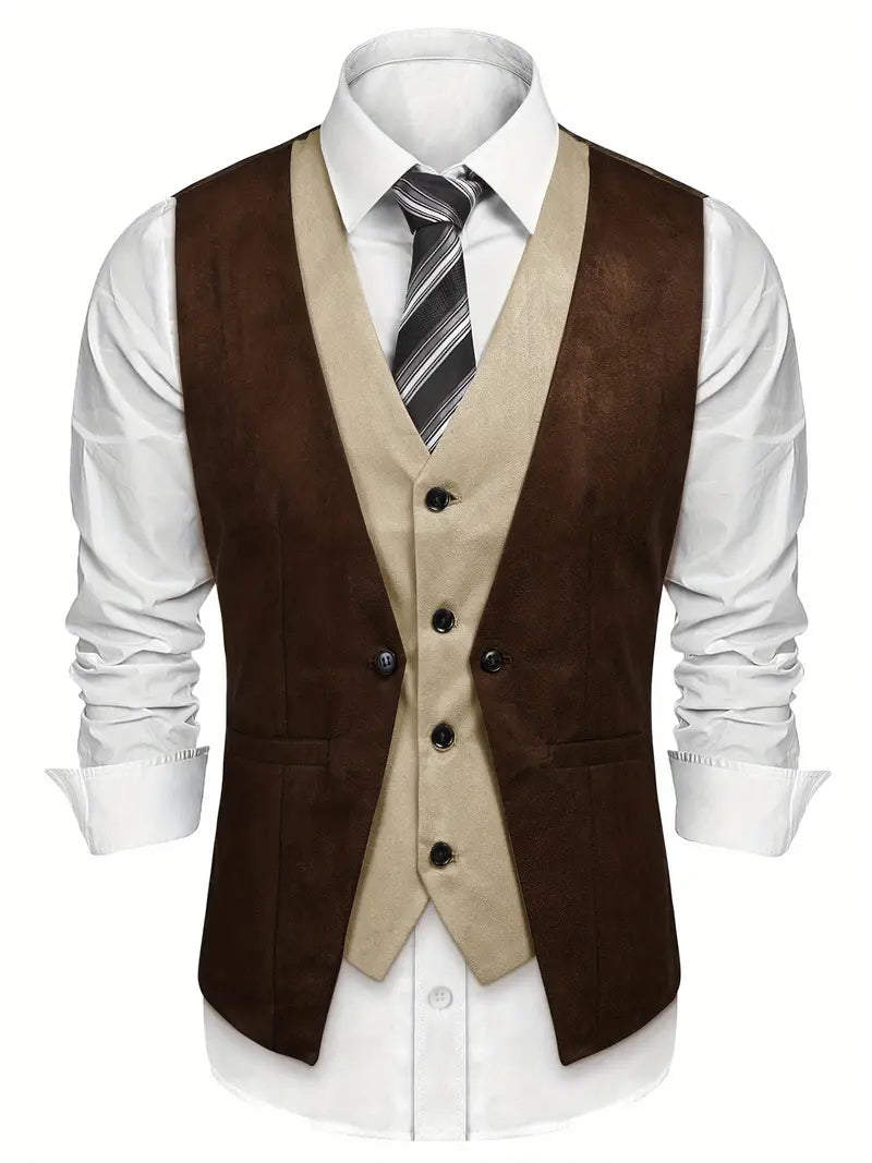 Men's Waistcoat Suede Vest Layered Style Dress Vest