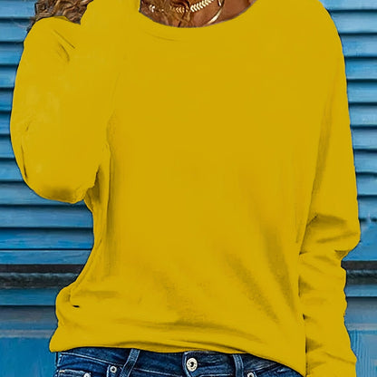 Solid Color T-shirt, Long Sleeve Crew Neck, Casual Top for Fall & Spring.