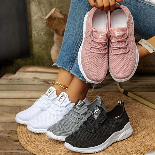 Women's Solid Color Casual Sneakers, Slip On Lightweight Soft Sole Sporty Trainers, Low-top Breathable Fitness Shoes