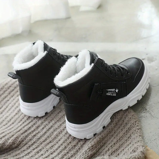 Women's High Top Shoes - Winter Plush Lined, Lace-up Sports Shoes