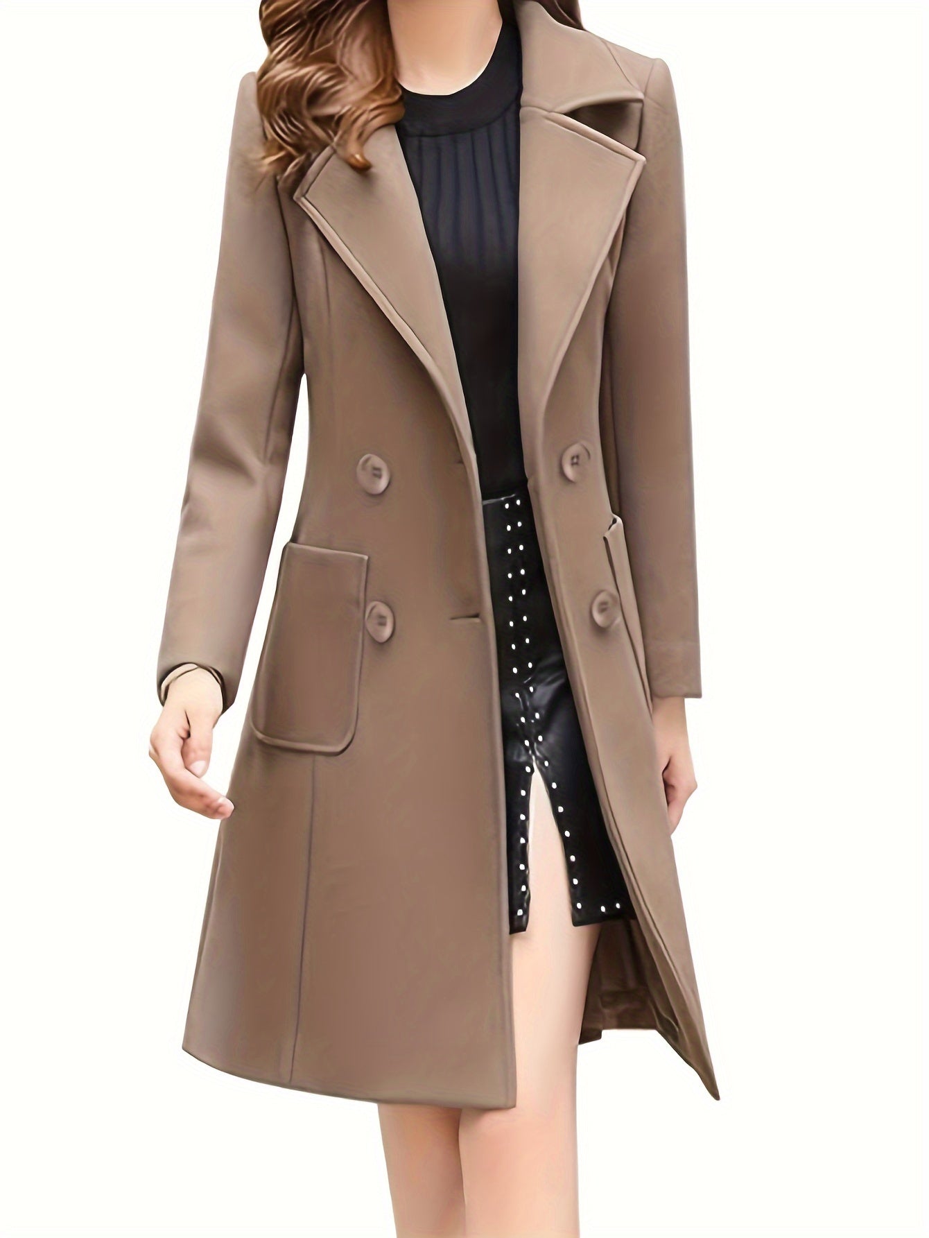 Women Winter Notch Double-Breasted Lapel Jacket Outwear Mid-Long Coat