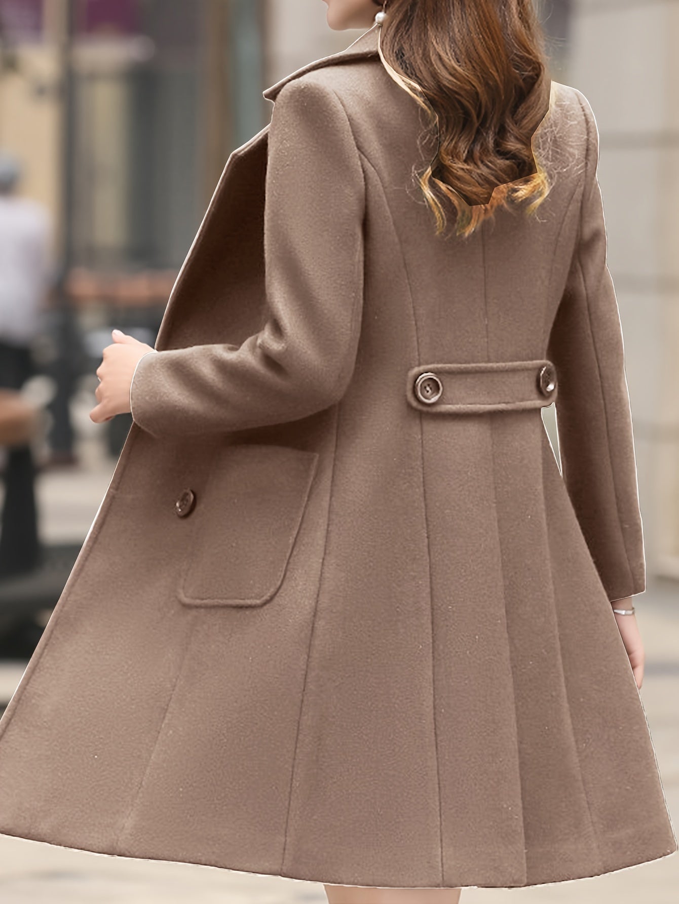 Women Winter Notch Double-Breasted Lapel Jacket Outwear Mid-Long Coat