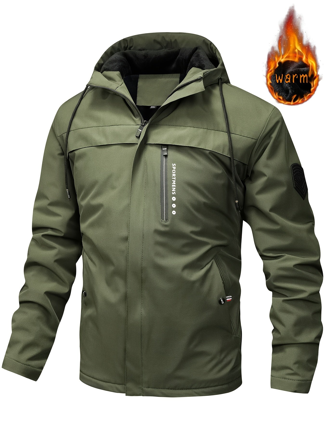 Warm Fleece Hooded Jacket, Men's Casual Winter Jacket Coat For Outdoor Activities