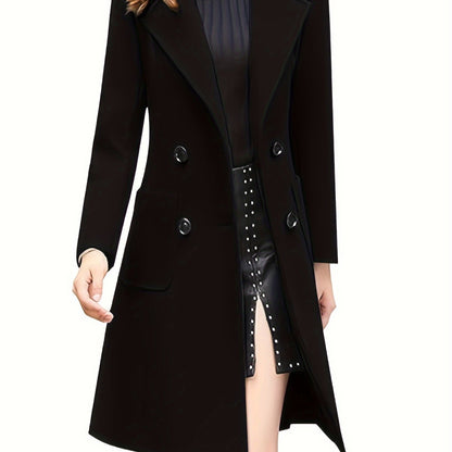 Women Winter Notch Double-Breasted Lapel Jacket Outwear Mid-Long Coat