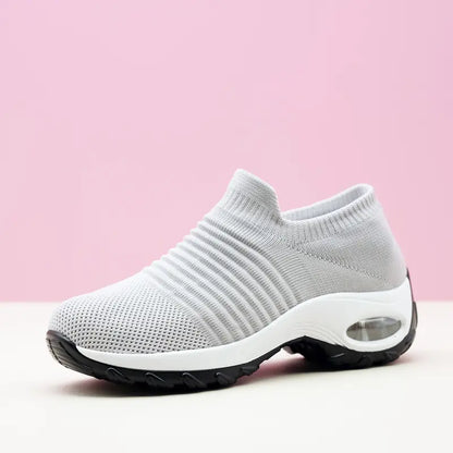 Women's Knit Sneakers - Breathable, Slip-On, Air Cushion, Comfortable for Running & Walking