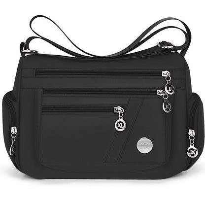 1pc Waterproof Nylon Crossbody Bag for Women, Casual Style with Studded Details, Lightweight Daily Commute Shoulder Bag with Adjustable Strap, Zipper Closure, Polyester Lining, Multi-Layer Storage