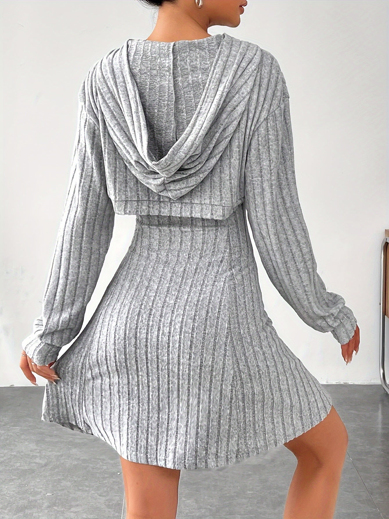 Ribbed Dress Set, Hoodie Shrug & A-line Tank Dress.