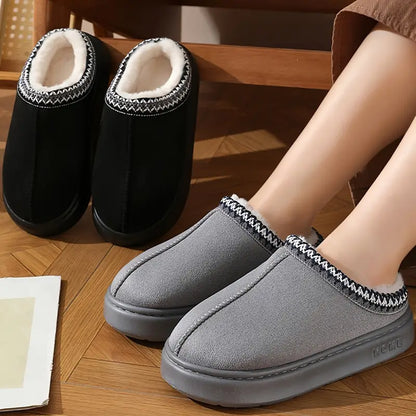 Casual Flannel Slippers for Women and Men - Solid Color Fabric Lined - Warm, Lightweight EVA Sole Indoor House Shoes - All-Season Comfort with Anti-Slip Thick Bottom - Easy Hand Wash