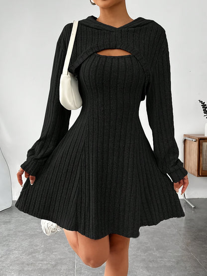 Ribbed Dress Set, Hoodie Shrug & A-line Tank Dress.