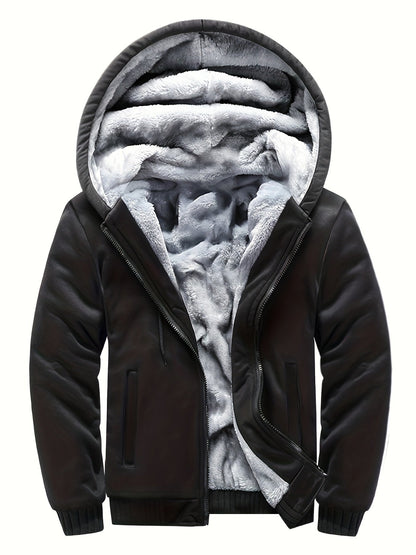 Men's Fleece Hooded Jacket, Casual Color Block Coat for Fall/Winter