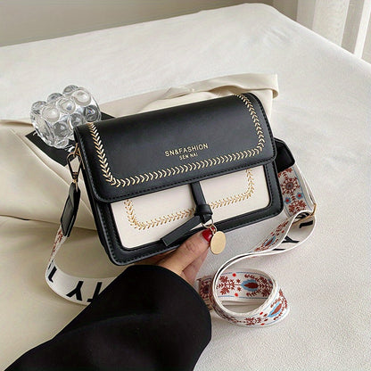 Fashion Flap Shoulder Bag, Women's Buckle Decor Crossbody Purse With Wide Strap