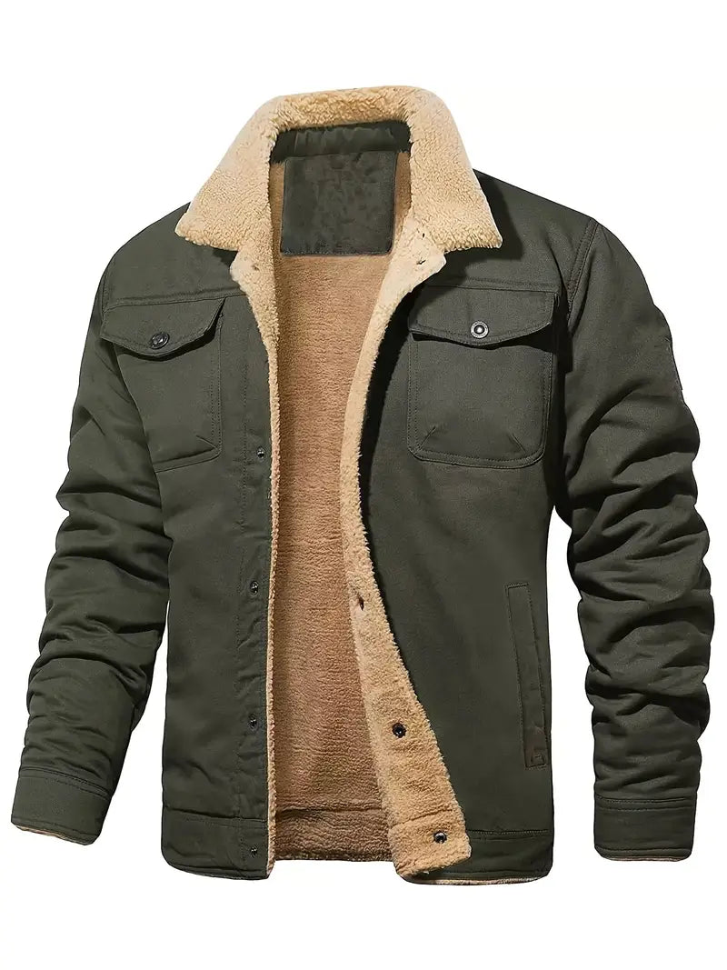 Men'S Plush Warm And Windproof Solid Color Casual Jacket Single Breasted Jacket