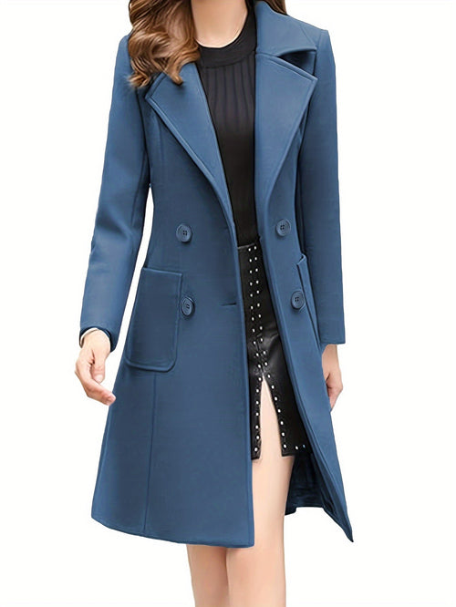 Women Winter Notch Double-Breasted Lapel Jacket Outwear Mid-Long Coat