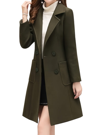 Women Winter Notch Double-Breasted Lapel Jacket Outwear Mid-Long Coat