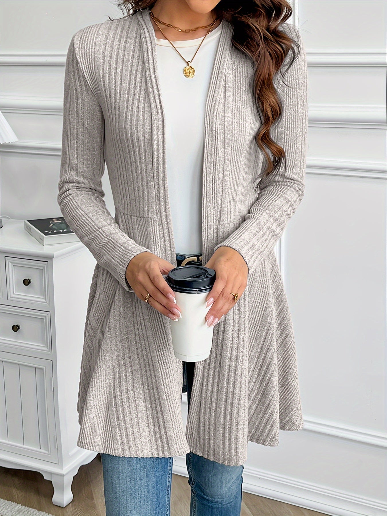 Women's Solid Color Open Front Cardigan