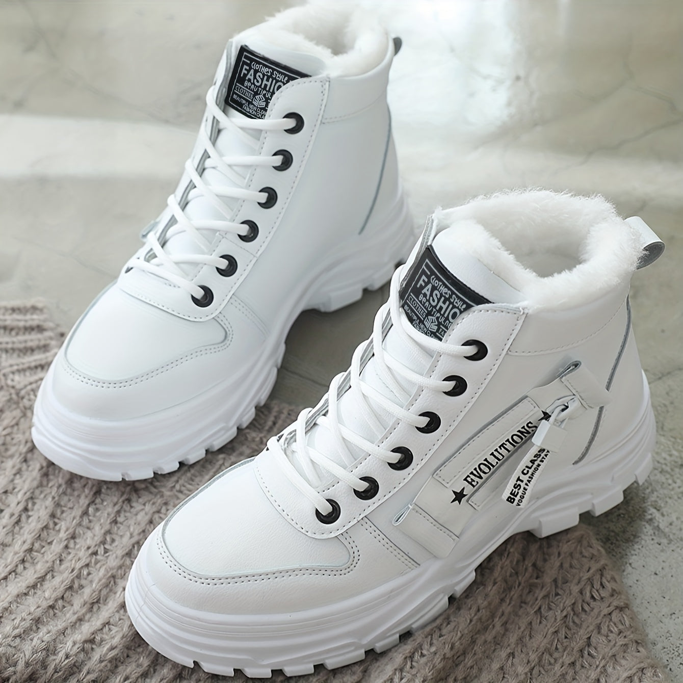 Women's High Top Lace-up Sports Shoes, Plush Lined, Thick Sole (Plus Size)