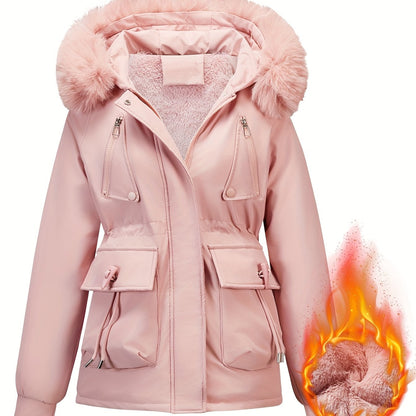 Slim-Fit Winter Jacket, Detachable Faux Fur Hood, Zip Front & Pockets