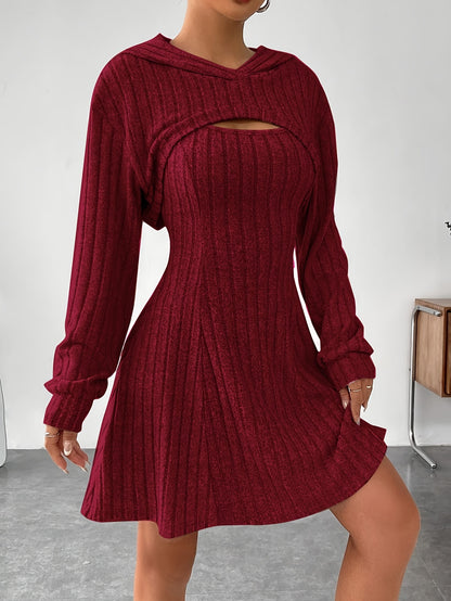 Ribbed Dress Set, Hoodie Shrug & A-line Tank Dress.