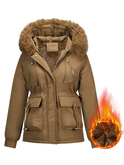 Slim-Fit Winter Jacket, Detachable Faux Fur Hood, Zip Front & Pockets