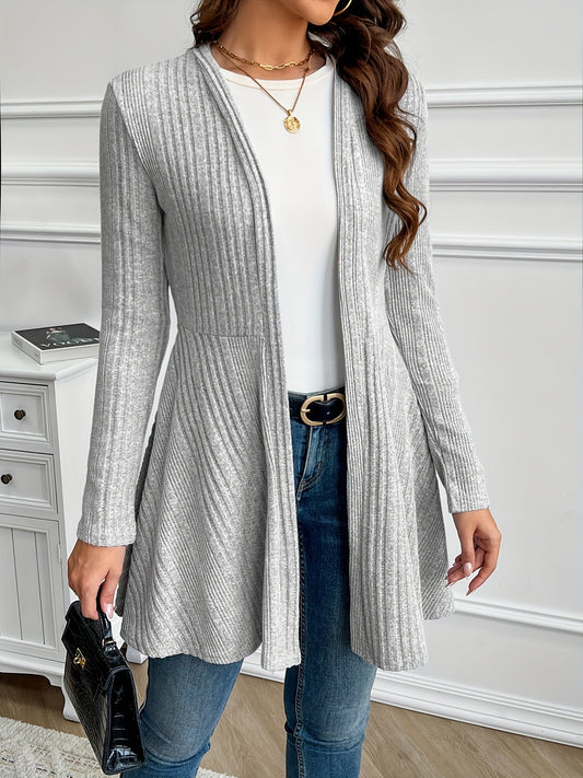 Women's Casual Solid Color Open Front Cardigan - Soft Polyester, Mid-Stretch Knit for Spring/Fall