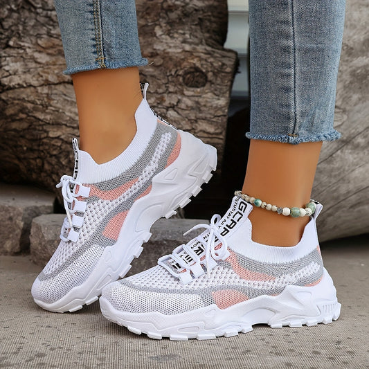 Women's Colorblock Knitted Sneakers, Stylish Breathable Low Top Running Trainers, Comfy Outdoor Sports Shoes plus size