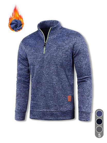 Men's Fleece-Lined Half-Zip Sweatshirt - Warm, Casual Pullover for Fall & Winter