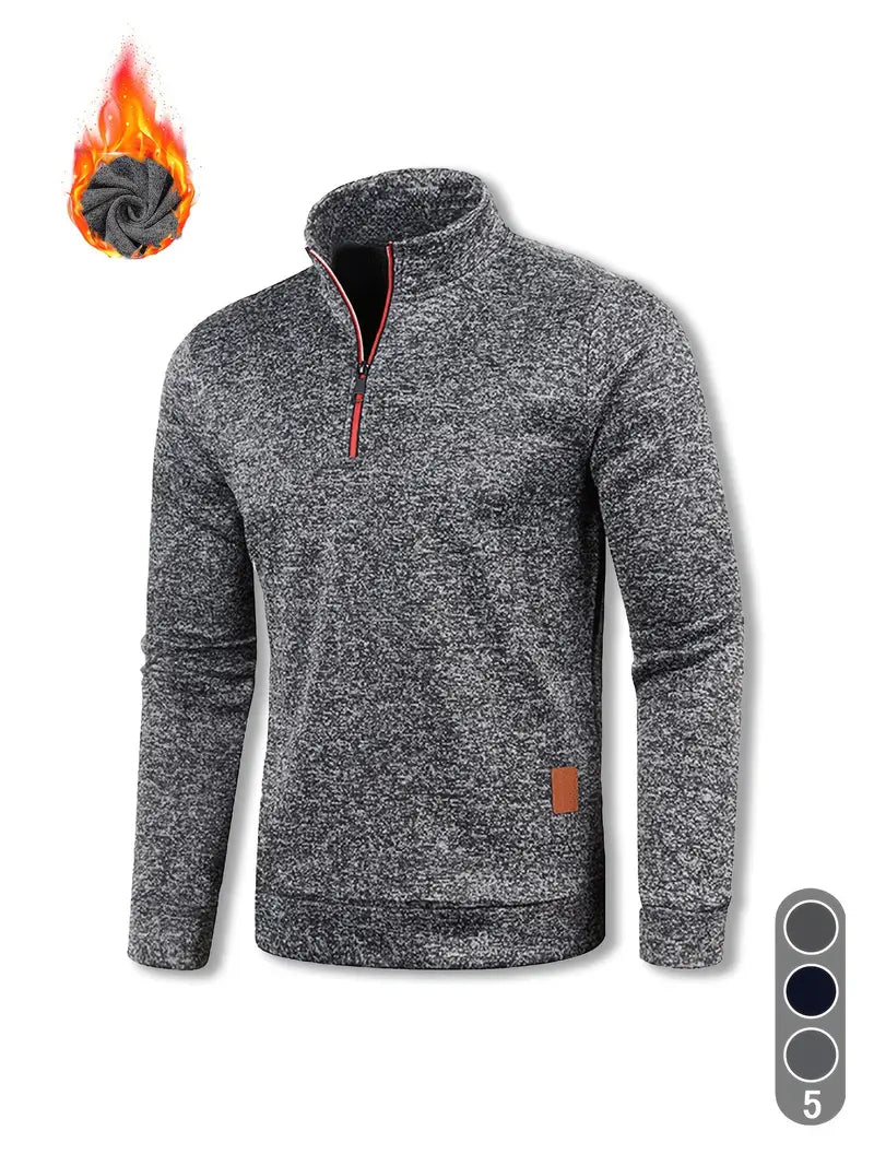 Men's Fleece-Lined Half-Zip Sweatshirt - Warm, Casual Pullover for Fall & Winter