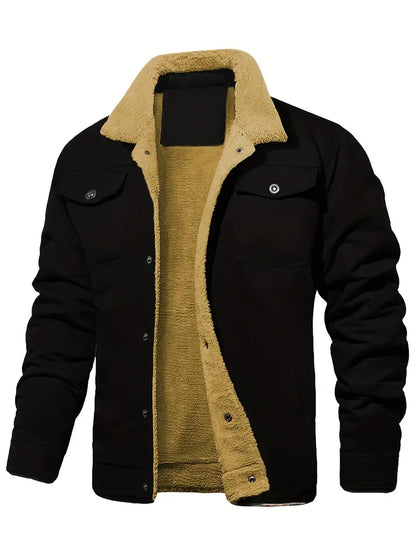 Men'S Plush Warm And Windproof Solid Color Casual Jacket Single Breasted Jacket