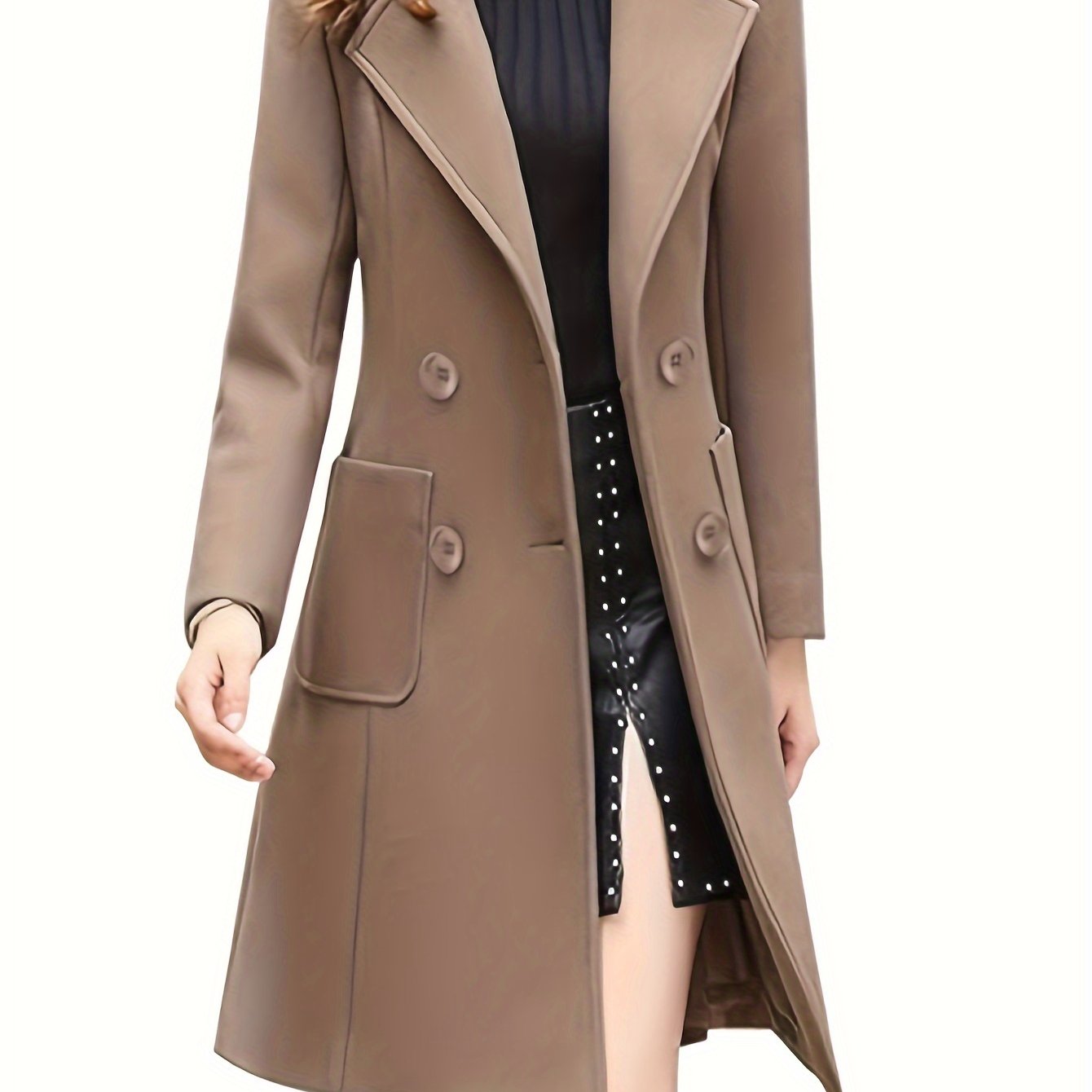 Women Winter Notch Double-Breasted Lapel Jacket Outwear Mid-Long Coat