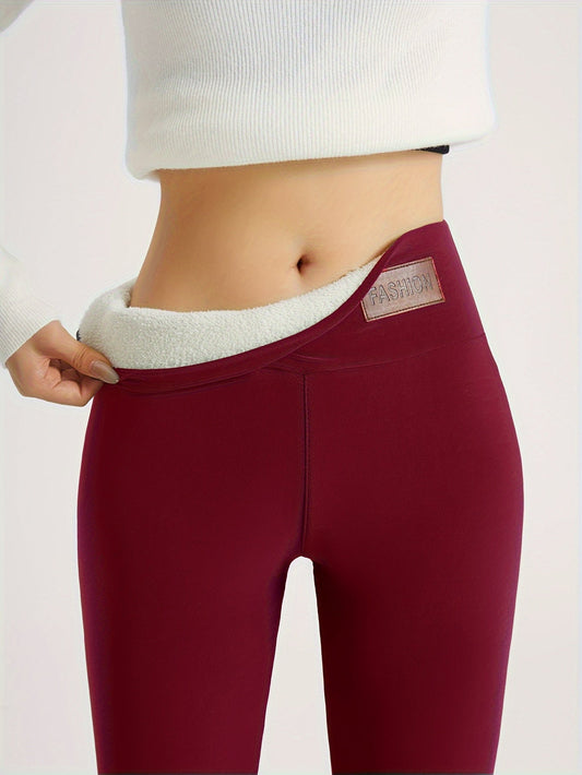 Winter Thermal Leggings, Casual Solid Stretchy Leggings, Women's Clothing