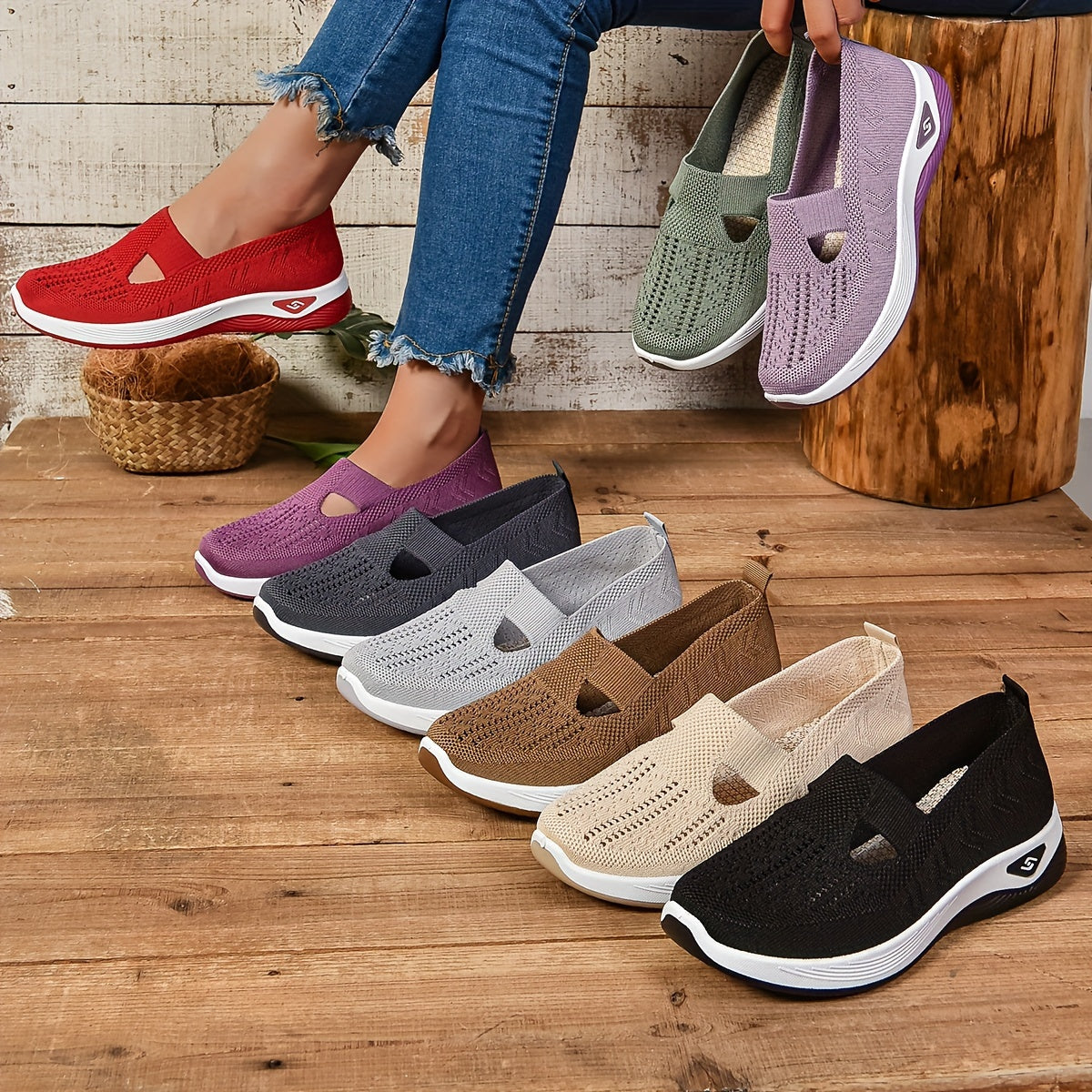 Women's Cut-out Slip-on Sneakers, Breathable Casual Walking Shoes (Plus Size)